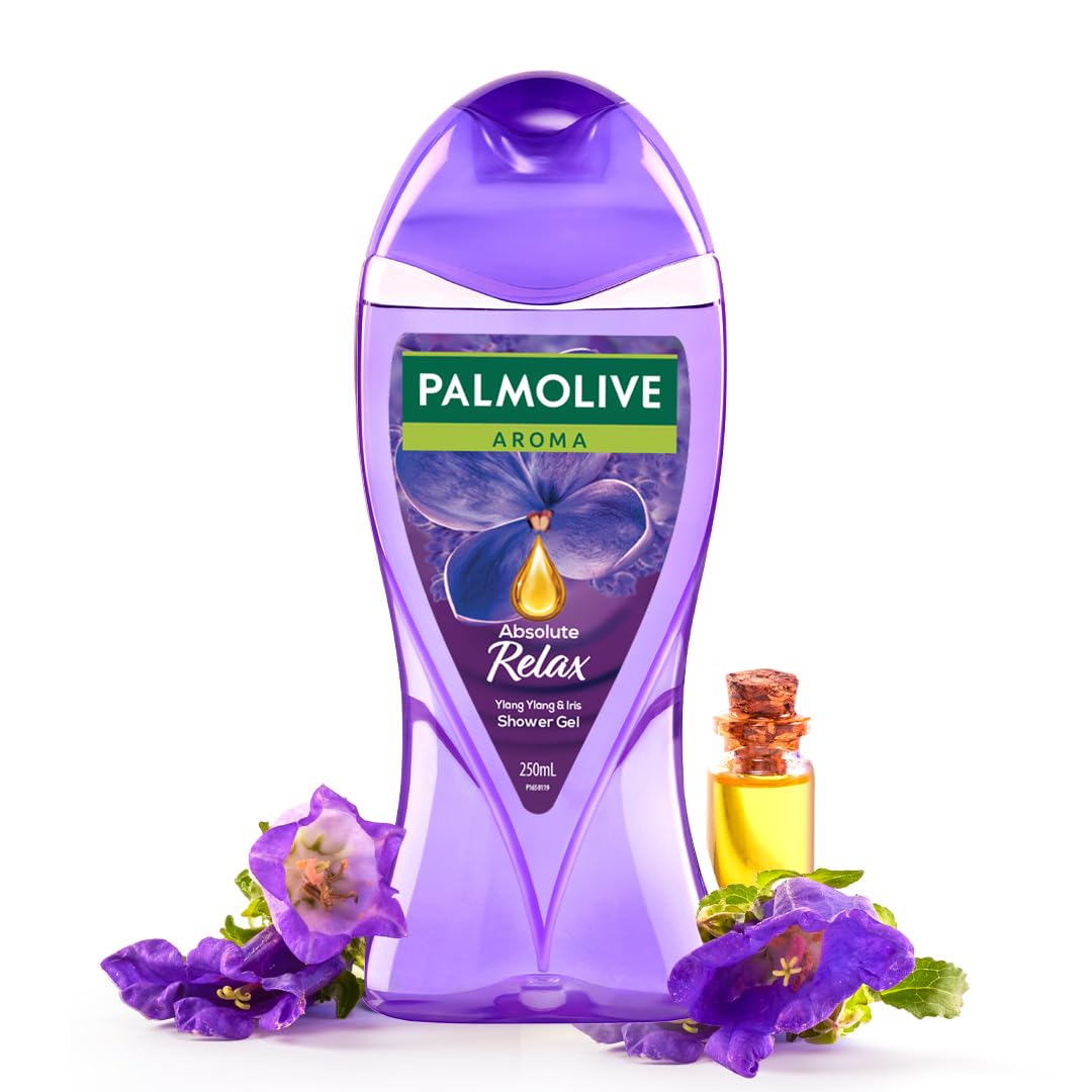 Palmolive Aroma Absolute Relax Body Wash, Gel Based Shower Gel with 100% Natural Ylang Ylang Essential Oil & Iris Extracts – pH Balanced, No Parabens, No Silicones, 250ml Bottle