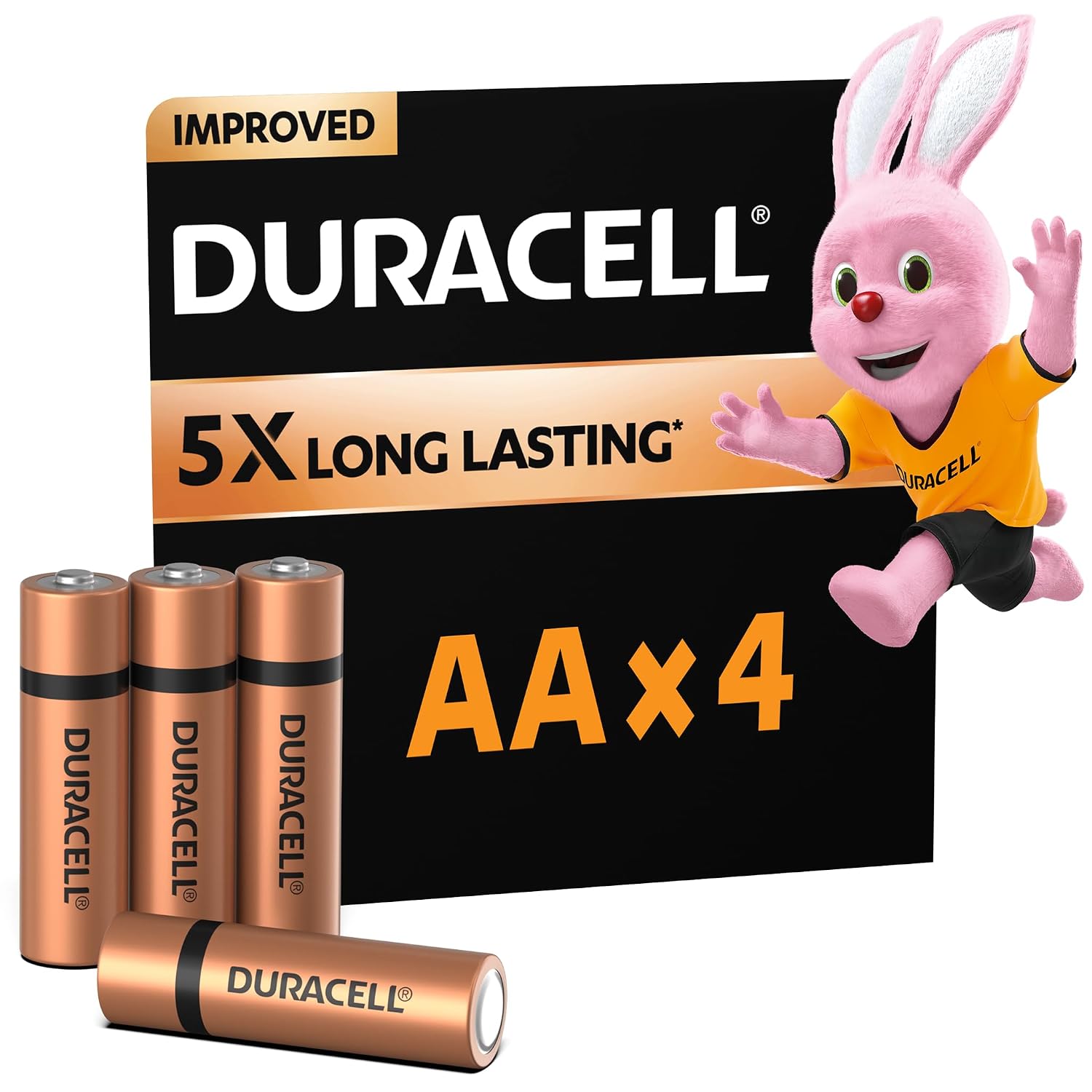 Duracell Alkaline AA Battery, Pack of 4, Everyday Devices, Clock, Remote, Toy